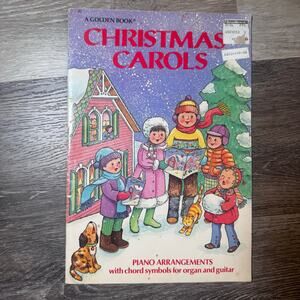 Vintage Christmas Carols A Golden Book Piano Guitar Childrens music Book 1981